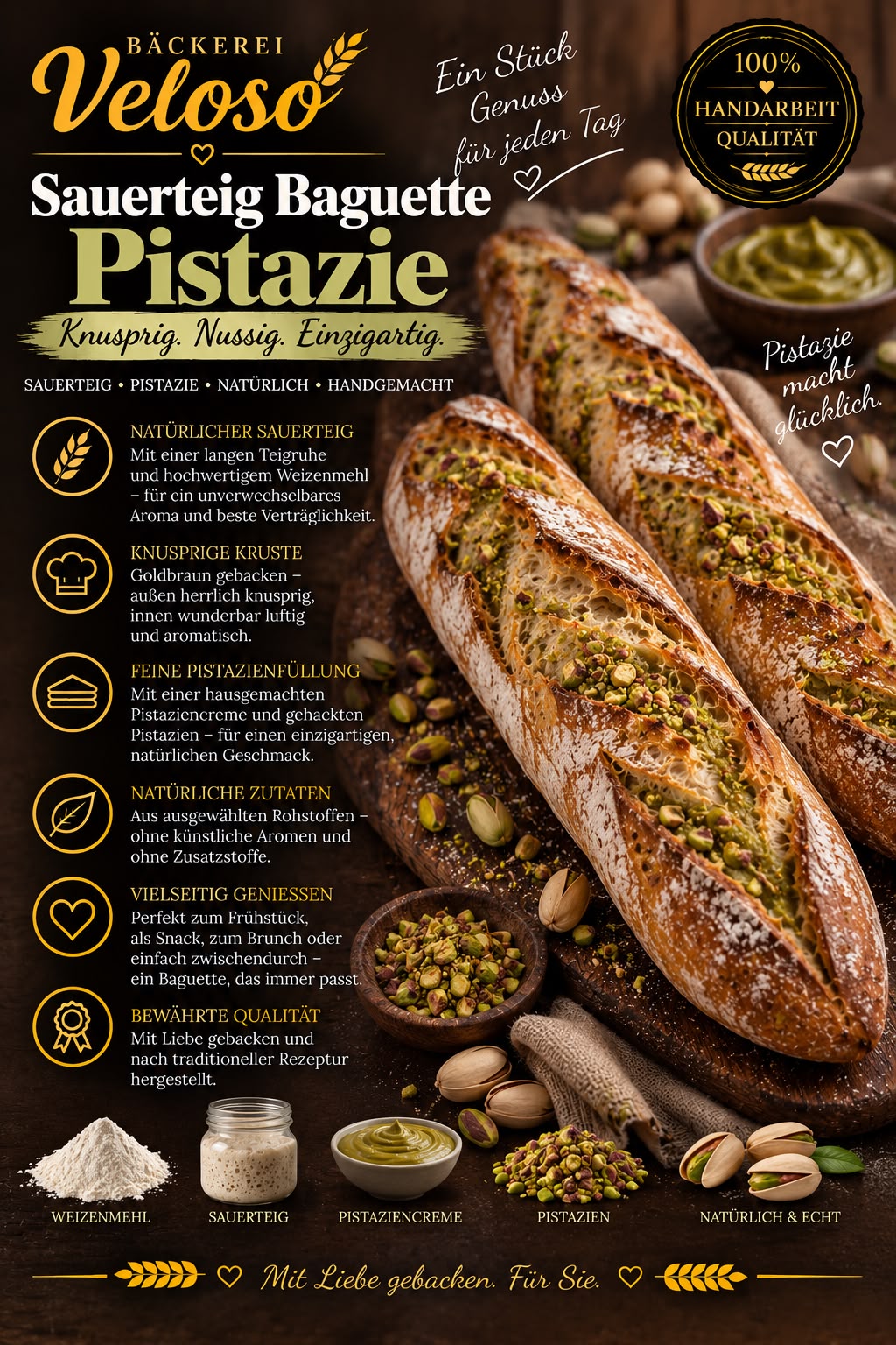 Sauerteig Baguette Pistazie von Bäckerei Veloso