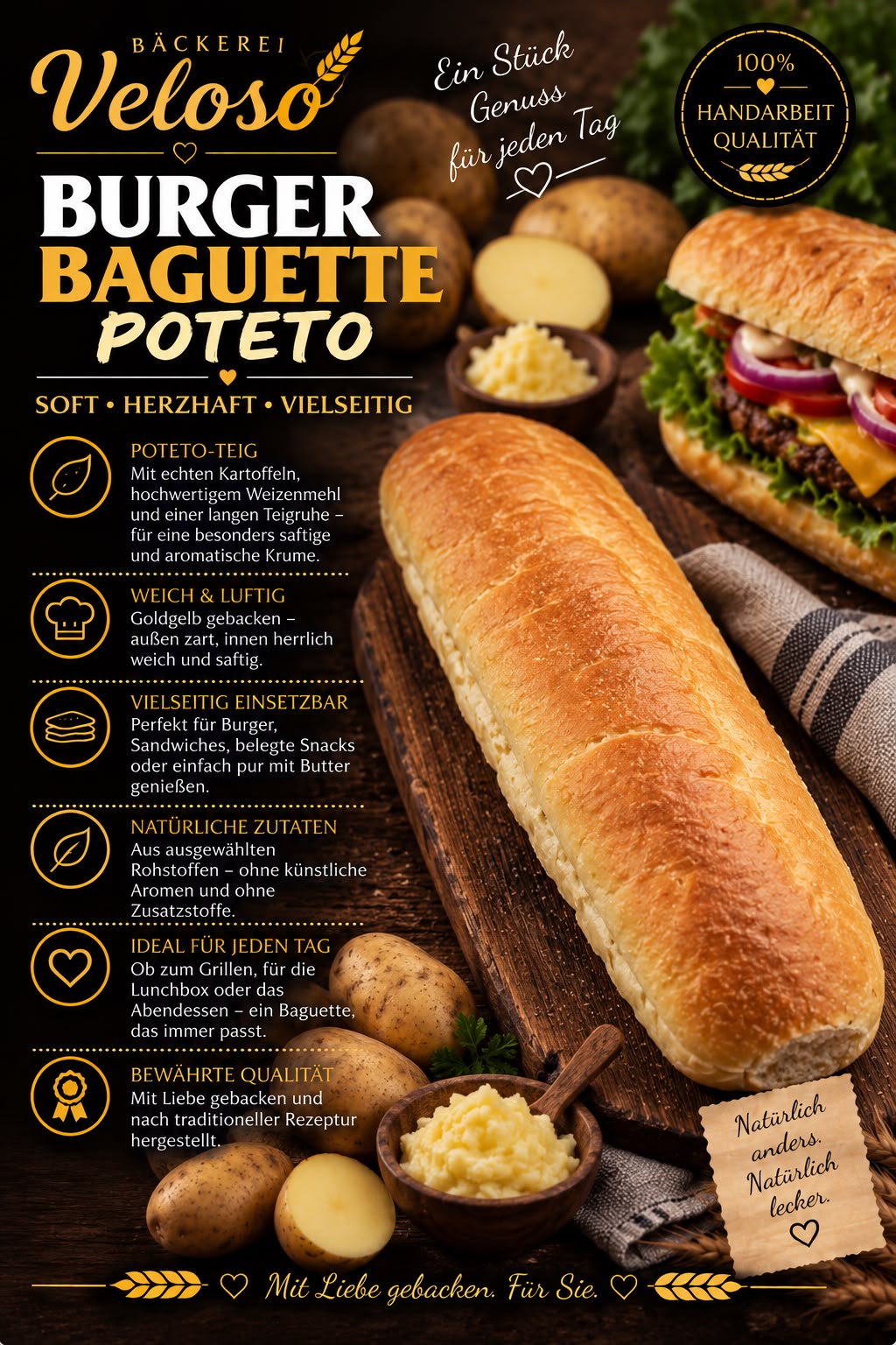 Burger Baguette Potato von Bäckerei Veloso