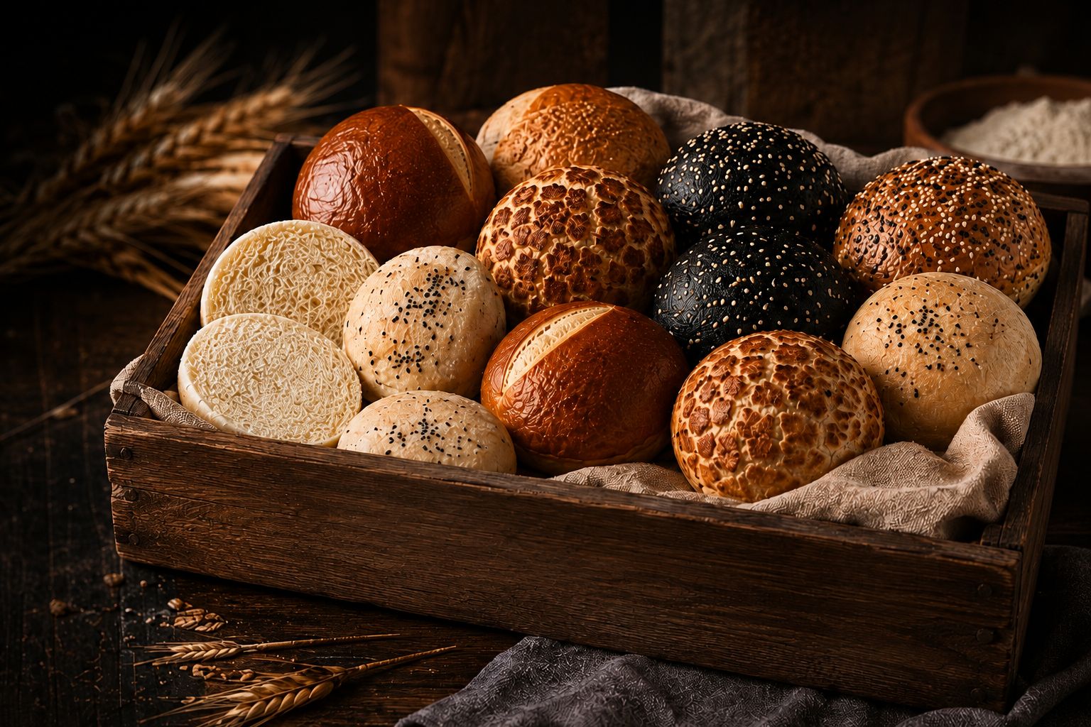 Auswahl frischer Burger Buns für Gastronomie und Großhandel