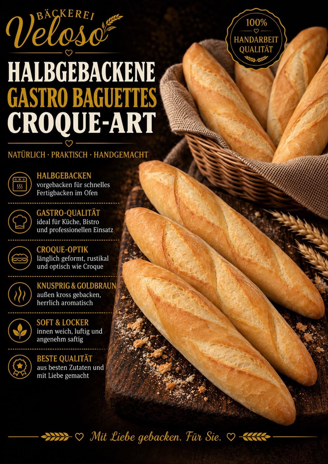 Halbgebackene Gastro-Baguettes Croque-Art von Bäckerei Veloso